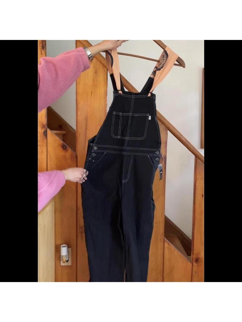 HUF black wide leg overalls with bandana straps size s bnwt